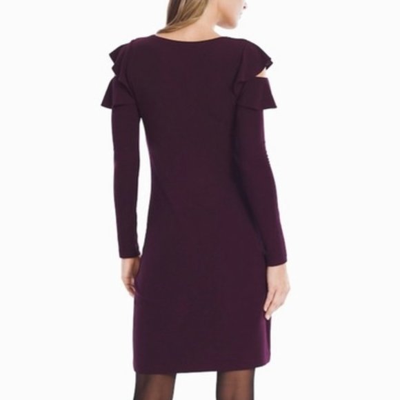 White House black market ruffle cold shoulder sheath dress Large cabernet color - Picture 4 of 9